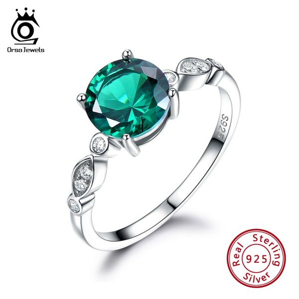 

orsa jewels solid 925 sterling silver women rings created emerald round shape female luxury ring female fine jewelry gift vsr02, Golden;silver