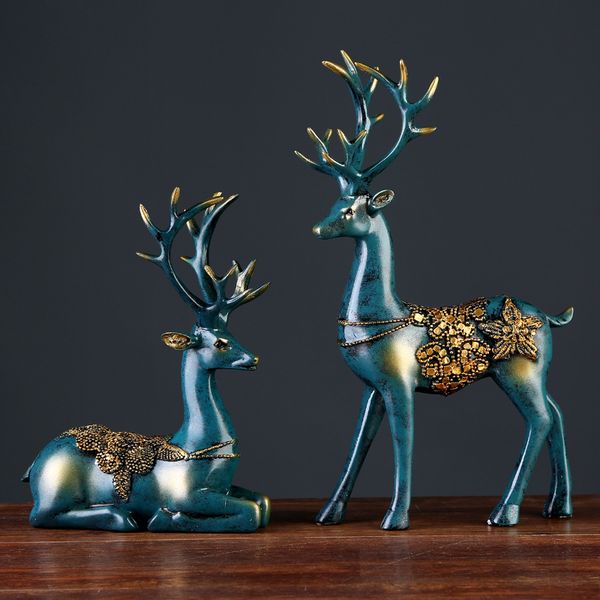 

european vintage resin deer figurines animal statues wedding gifts bedroom office desk home decoration craft deskornament