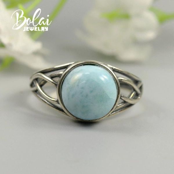 

cluster rings bolaijewlry,natural larimar ring round 10.0mm, 925 sterling silver, suitable for any occasion to wear fine accessories, Golden;silver