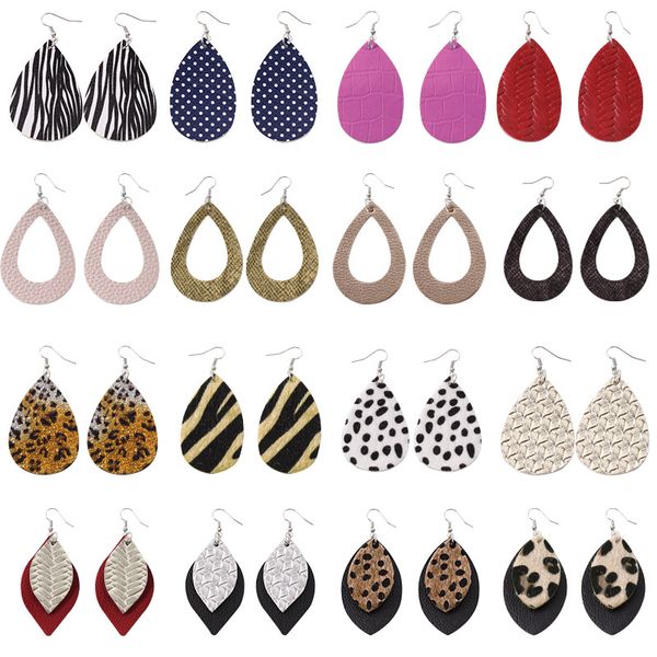 

16 pairs cheetah leather womens red earings set snakeskin tear drop buffalo plaid leather long drop dangle trendy 2020 wholesale, Silver