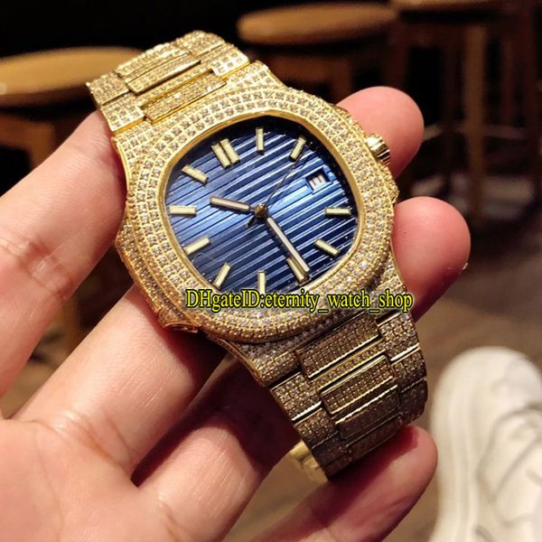 

version luxury gold diamonds case strap 5719/1g-001 blue dial japan miyota automatic mechanical 5711 mens watch diamonds strap watches, Slivery;brown