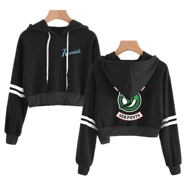 

бпс riverdale sweatshrts женщины полосатый crop top hoodie south side змеи с капюшоном пуловер tops hip hop streetwear drop доставка, Black