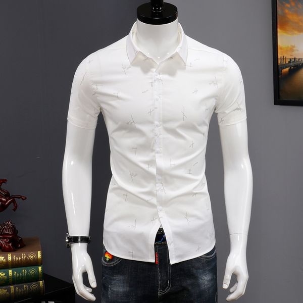 

mens shirts 100% cotton slim fit dress shirt yellow summer short sleeve fashion korean style size  l xl xxl xxxl, White;black