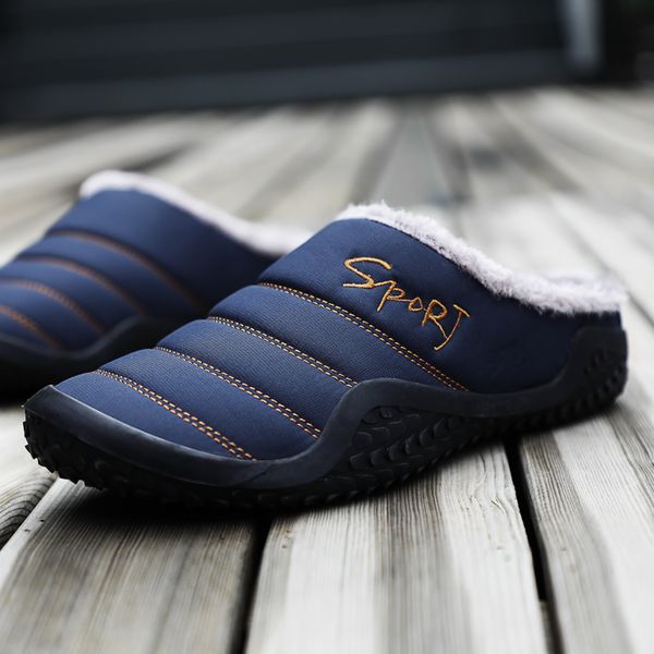 

cotton slippers men's fur winter men's shoes outdoor slippers extra large cotton shoes winter outdoor plus velvet warm non-slip, Black