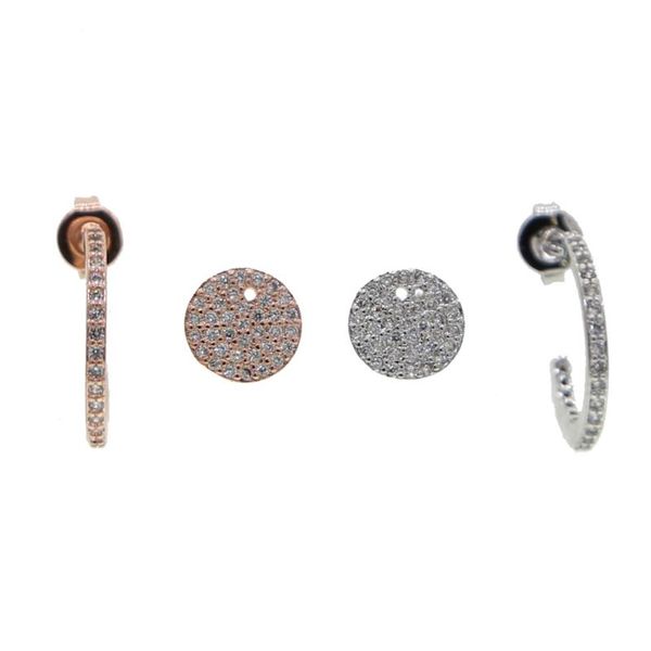 

women layered earring jewelry micro pave white cz cute coin shape circle charm two way used lovely earring gift, Golden;silver