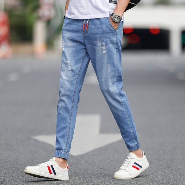 

pantalones vaqueros para hombre,rectos lavados a la altura del tobillo,ropa de calle elegante para adolescentes, talla grande, Blue