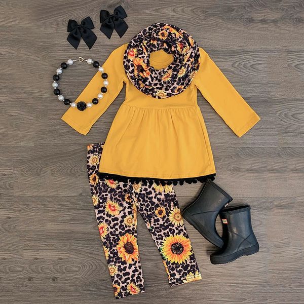 

infant clothing 2019 autumn toddler baby girls tassels long sleeve print pants scarf outfit set newborn baby girl clothes, White
