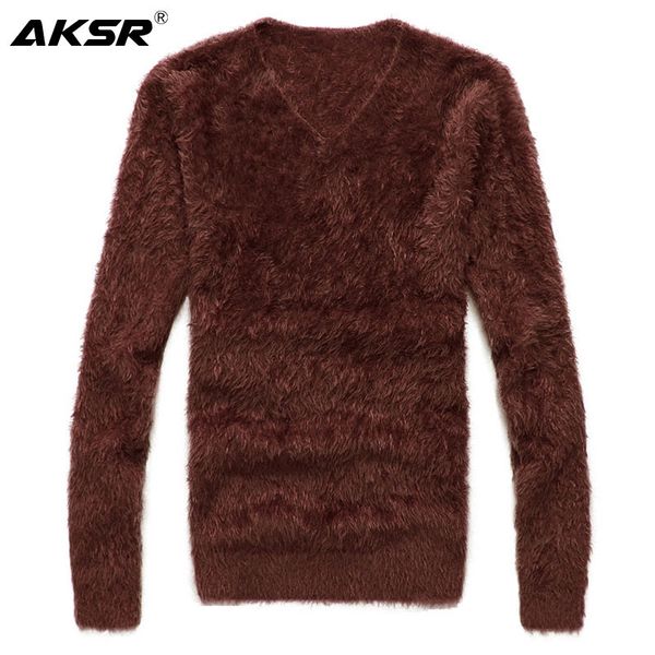 

aksr men's winter sweater warm wool knitted pullover sweater jumper men v neck mohair cashmere sweaters sueter hombre pull homme, White;black