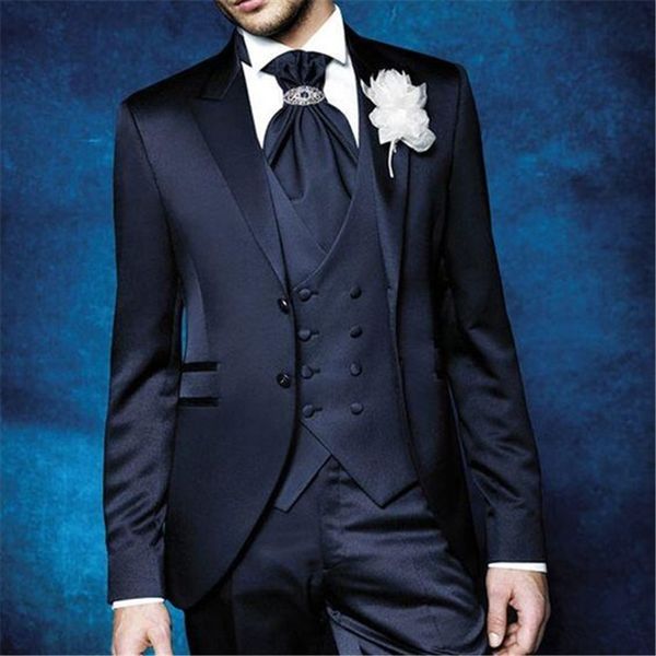 

2020 navy blue formal men suit for wedding 3 pieces(jacket+pant+vest+tie) latest designs slim groom blazer custom proom men, White;black