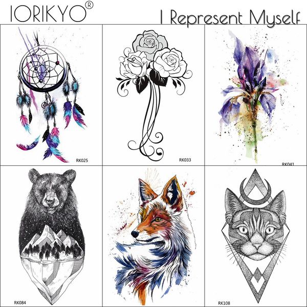 Acheter Iorikyo Femmes Poitrine Tribal Fox Autocollants De Tatouage Hommes Bras Géométrique Chat De Lune Tatouage Temporaire Fleur Faux Jambe