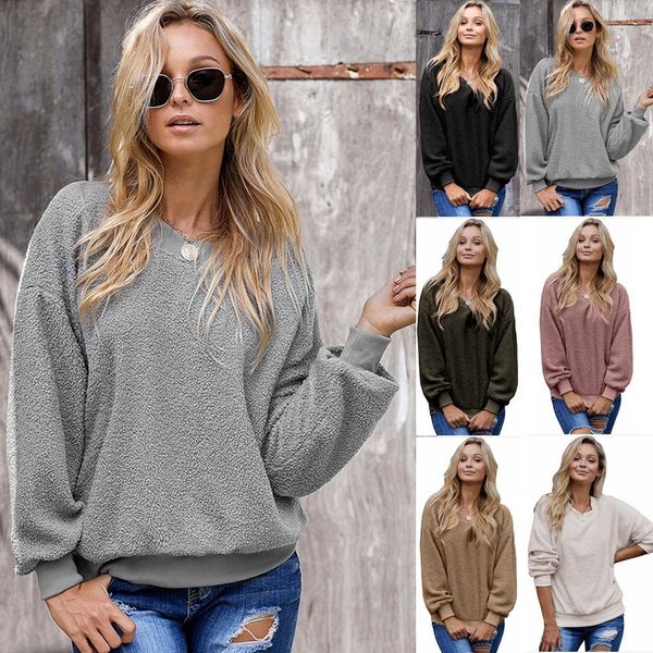 

fall/winter new round neck long sleeve loose leisure large solid color sweatershirts female pullover women sweatshirt, Black