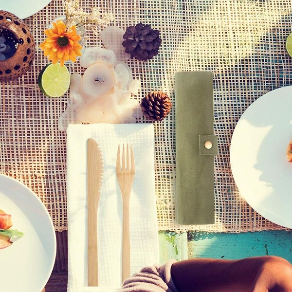 

3set bamboo cutlery set, reusable bamboo utensil include knife, fork, spoon, chopsticks, reusable straw for travel picnic office flatware se