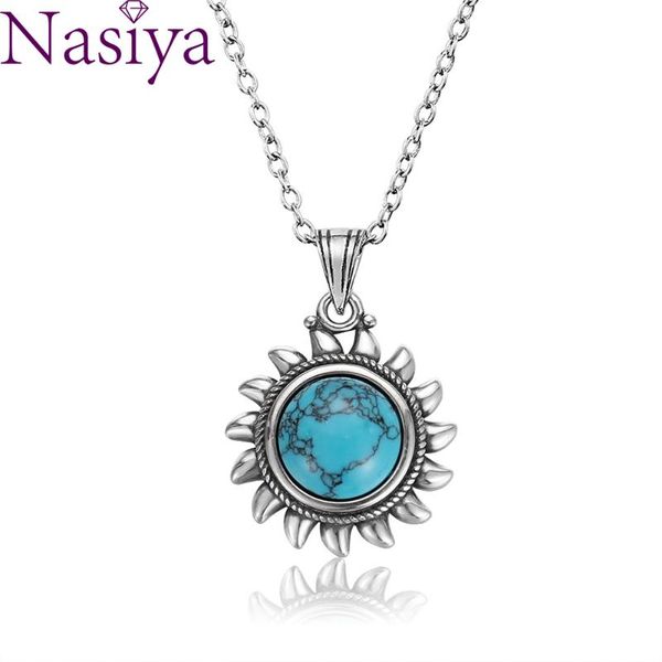 

natural turquoise 925 silver jewelry pendants necklaces for women men sun geometric shape vintage fashion woman pendants