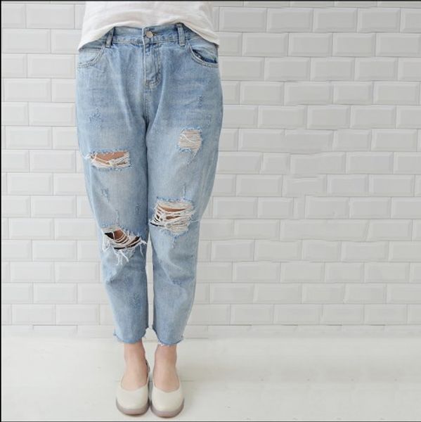 

3xl 4xl plus size high waist jeans 2019 summer ladies streetwear casual loose hole straight jeans woman mom fw564, Blue