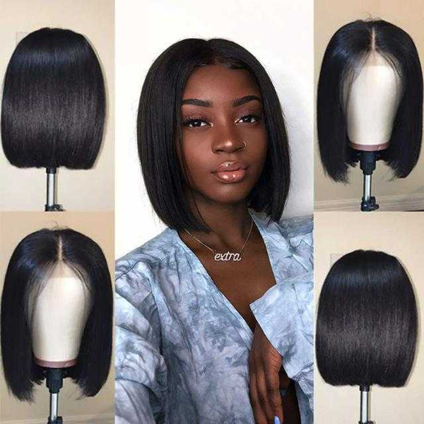 

wowebony straight bob wig short human hair wigs 4*1 lace part wig brazilian remy pre plucked lace ine for women glueless, Black;brown