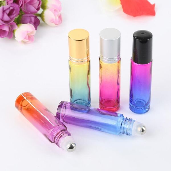 

10ml glass roll on bottles gradient color roller bottles with stainless steel balls roll-on bottle perfect for essential oils