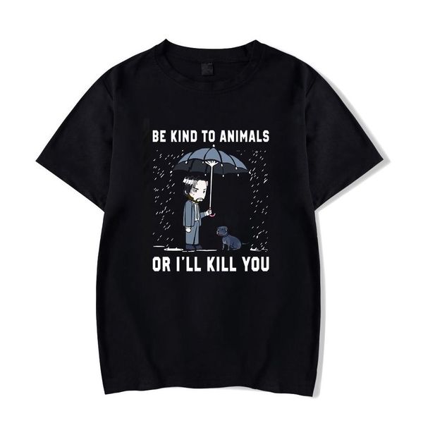 

john wick be kind для животных смешные футболки или я тенниску убить вас письмо men black t-shirt размер xs-3xl мультфильм тенниска мужчин м, White;black