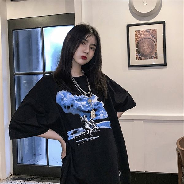 

pattern national fashion summer cloud short t-shirt cloth national cotton cloth sleeve 3d daqi astronaut t-shirt cotton street harajuku roun, White