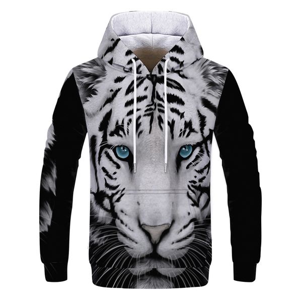 

mens designer white tiger 3d digital printing hoodie, Black