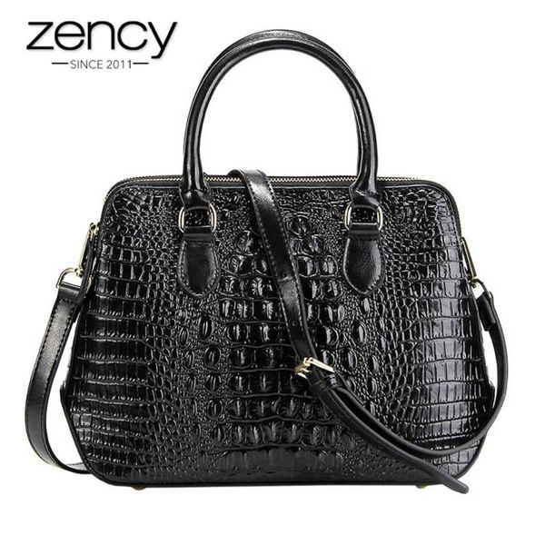 

zency alligator women handbag 100% genuine leather casual tote fashion lady crossbody messenger bag classic black shoulder purse
