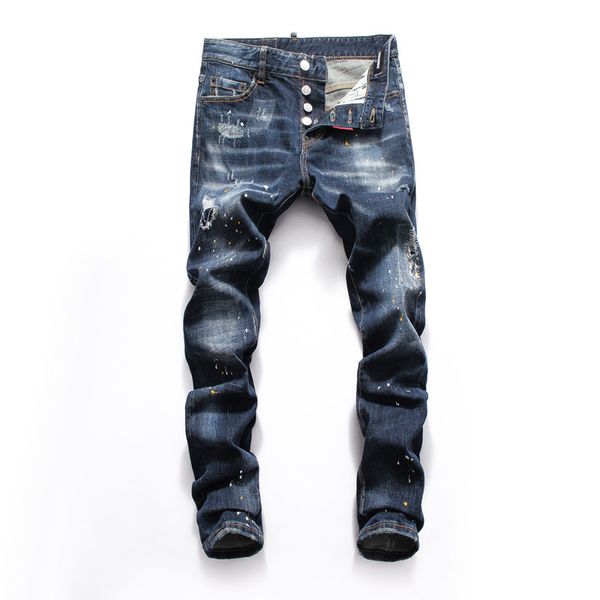 

mens distressed ripped skinny jeans fashion men jeans slim motorcycle moto biker causal new style famous brand jeans, Blue