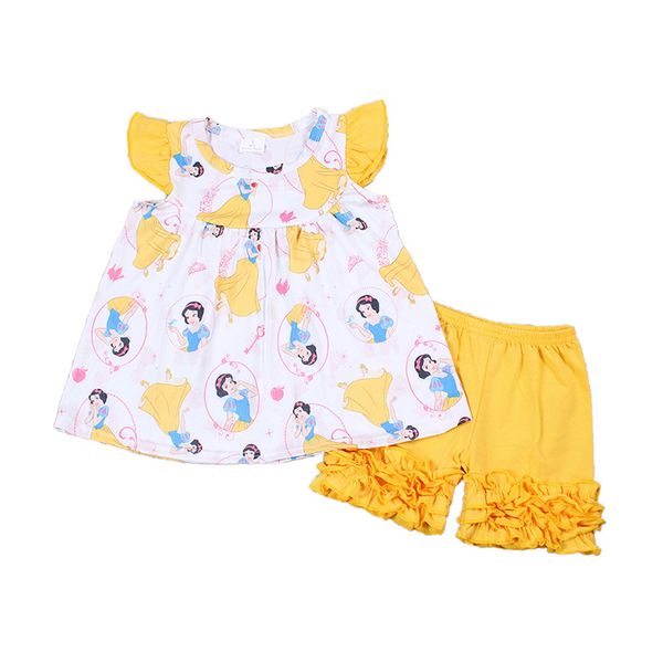 

lovely baby girls clothing-sets sleeve ruffles pants summer cartoon outfits comfortable boutique kids clothes, White