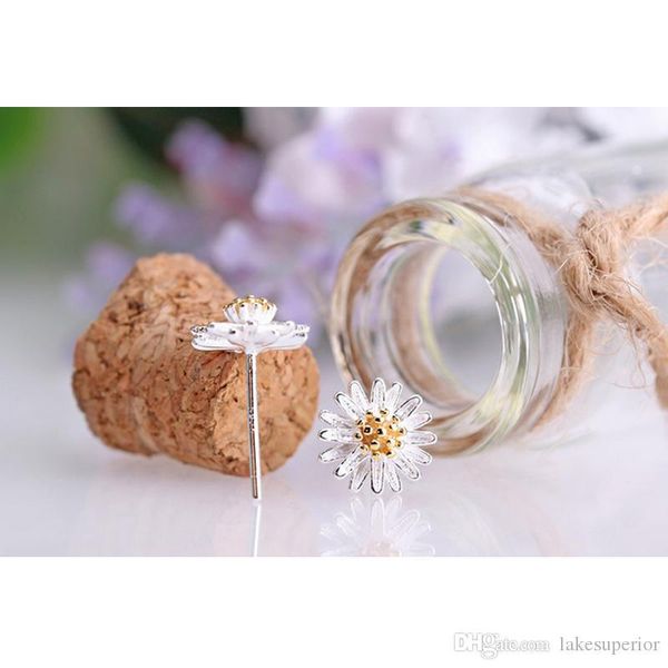 

925 серебряного цветок серьга стержня elegant женщина девушка silver стержень ухо серьга для подарков партии ювелирных свадебных аксессуаров, Golden;silver