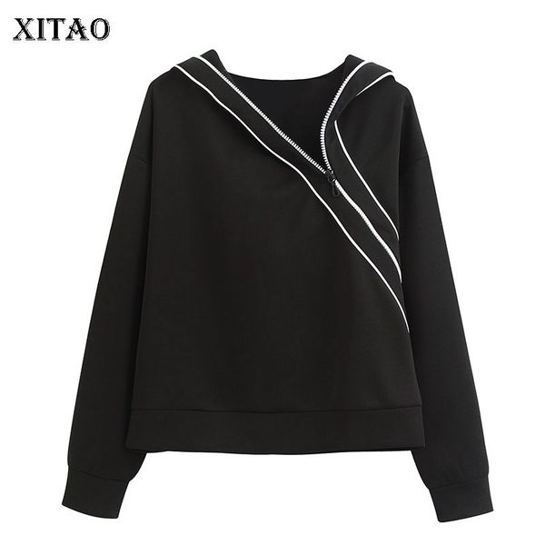 

xitao patchwork hoodies fashion new women 2020 spring full sleeve hit color casual style loose minority hoodies dmy4034, Black