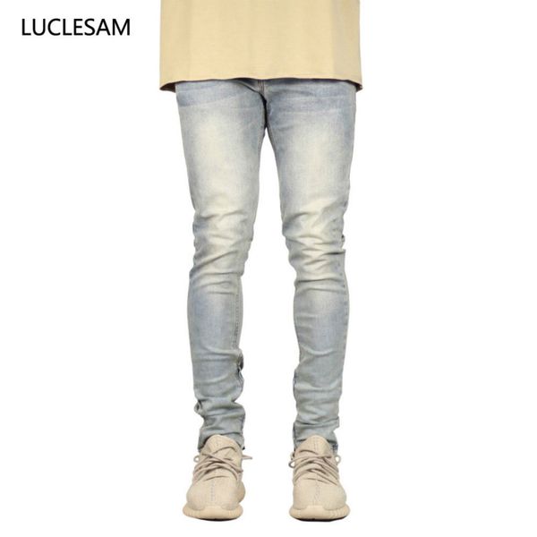 

узкие джинсы мужчины повседневная уличная брюки slim fit pencil denim pant с молнией средний талия mens hip hop велосипедистом jeans, Blue
