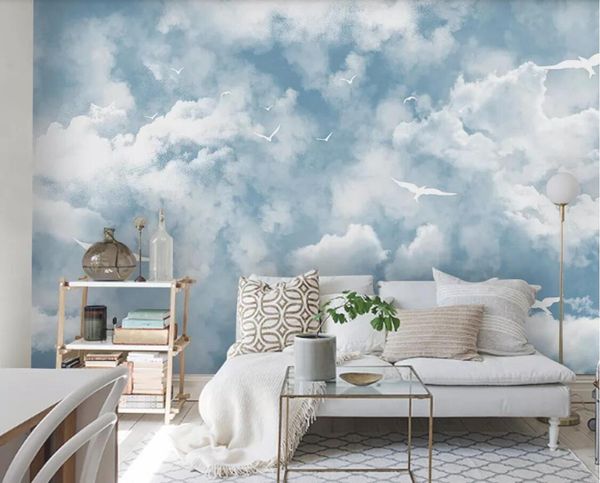 

modern mediterranean seagull wallpaper 3d mural for kids bedroom home wall decor art wall paper blue sky cloud contact paper