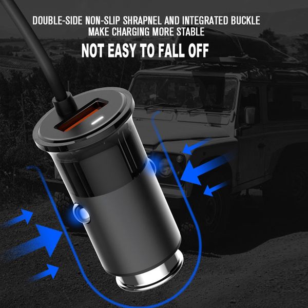 

4 ports usb car charger qc3.0 fast charger universal usb fast adapter with 120cm extension cord cable for mpv car phone c61