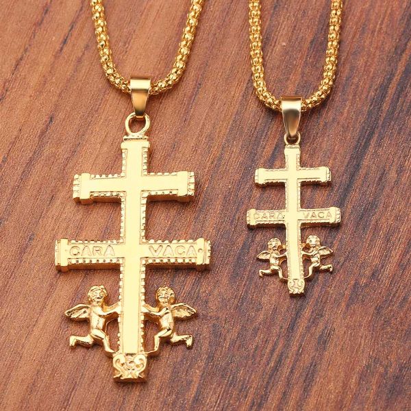 

gold angel orthodox russian cross necklace pendant size angel christian necklace men and women style banquet jewelry, Silver