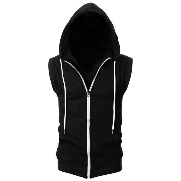 

hobbylane male slim-type hooded sleeveless waistcoat zipper vest gift fitness sports wear, White;black