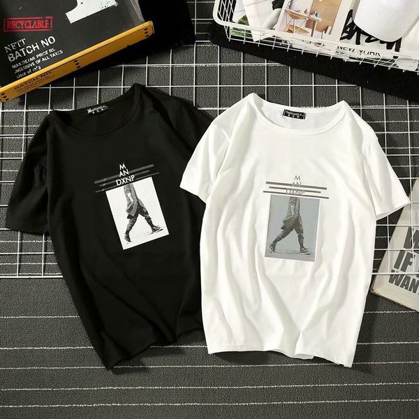 

tide brand short t loose man short sleeve t shirt rendering all-match. round neck leisure time half sleeve show solicitude for, White;black