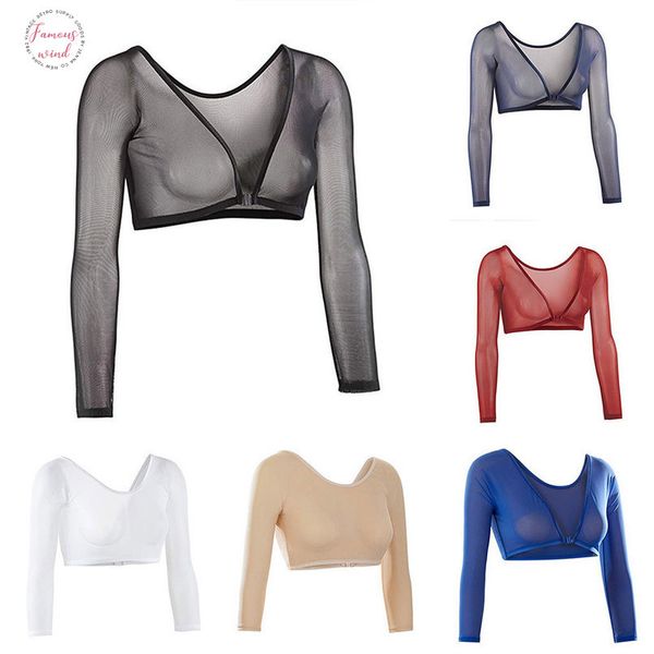 

camisole women both side wear sheer plus size seamless arm shaper crop hollow out shirt blouses, White