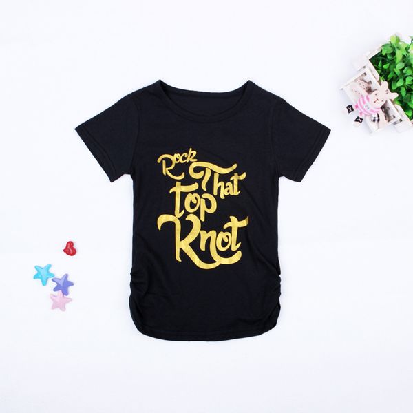 

2019 summer kids baby girls gold letter tee toddler girl cotton short sleeve t-shirt clothes 2-7y, Blue