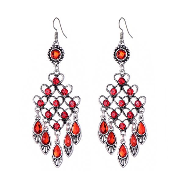 

ethnic gypsy statement dangle earrings for women vintage geometric heart crystal wedding drop earings fashion jewelry brincos, Silver