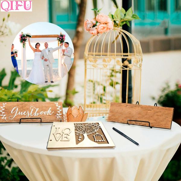

qifu 27x19cm wood wedding guest book personalized wedding favors gifts gifts for guests mrs mr signature guestbook