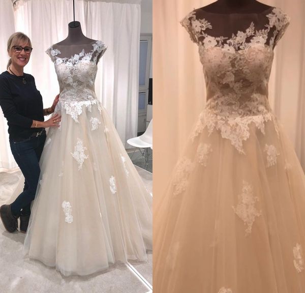 2020 Una línea Vestidos de novia de ensueño Apliques Vestidos de novia de tul Hasta el suelo Joya Vestidos de novia Vestidos De Novia