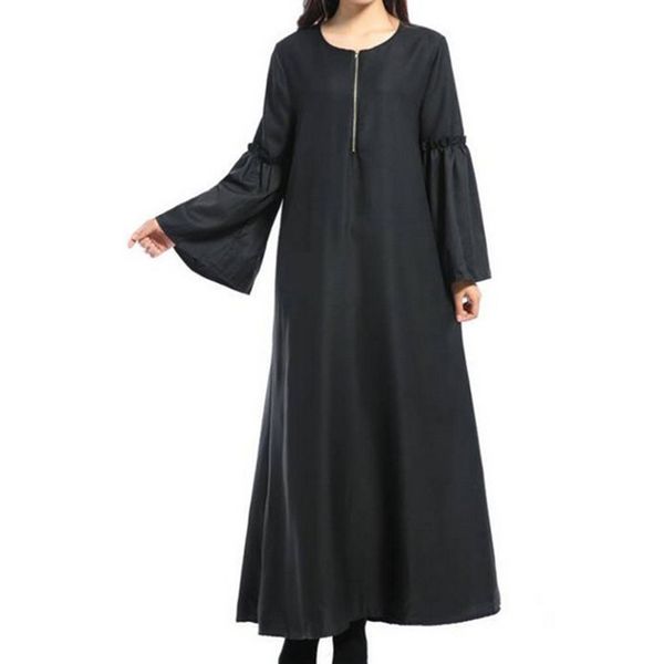 

2019 summer dress women muslim long sleeve dress arabian solid color loose robe robe femme ete female vestidos verano, Black;gray