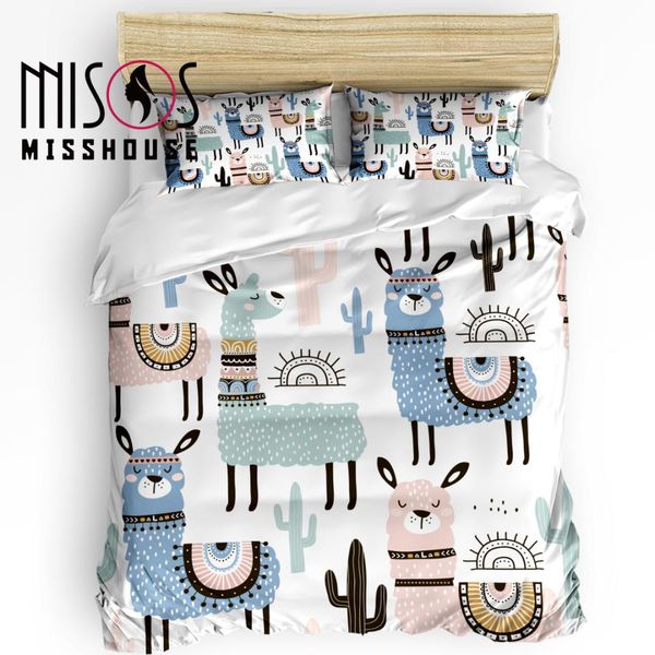 

misshouse bedding sets cartoon camel cactus alpaca home textile 3pcs duvet cover set comforter cover pillowcases