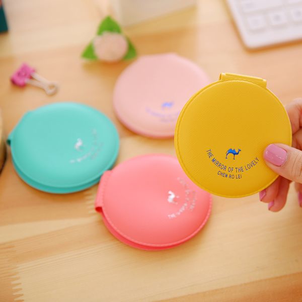 

south korea cute candy colored camel small mirror portable make-up mirror creative circle with a