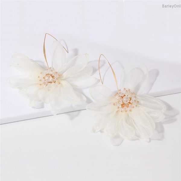 

flower earrings party kpop earrings high-grade organza drop earring statement vacation style for women gift korean fashion, Silver