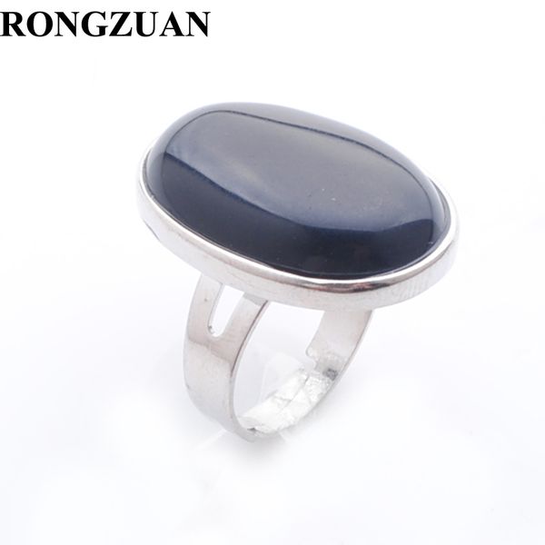 

rongzuan beautiful women gemstone rings jewelry natural stone black agate oval bead silver color adjustable finger ring dx3083, Golden;silver