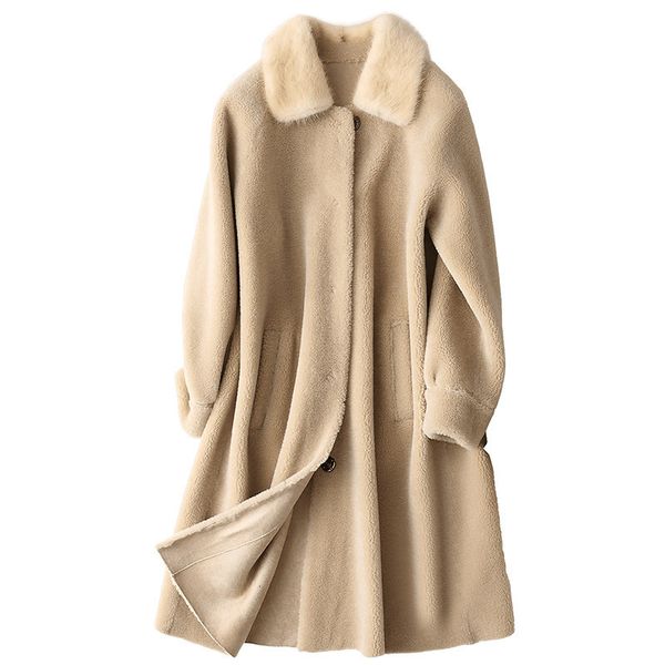 

2020 winter new women long fur coats fashion solid lapel collar real fur coat elegant slim fit party outerwear plus size, Black