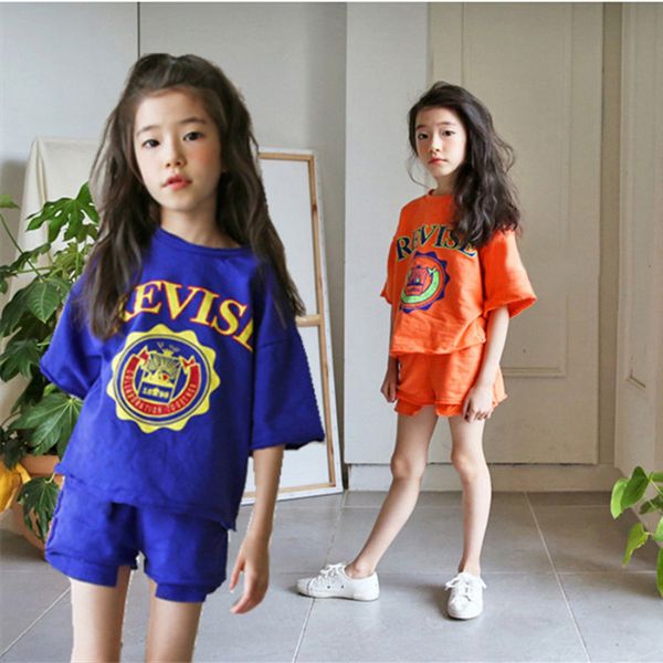 

brand designer summer new baby girls clothing sets teens girl sport suit kids casual outfits girls cotton tracksuits 3-16y ca931 t200707, White