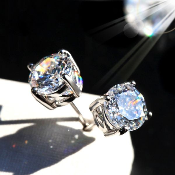 

925 sterling silver earrings women's fashion 1ct round cut white aaa zircon ear studs wedding engagement bridal jewelry 4/5/6/7mm, Golden;silver