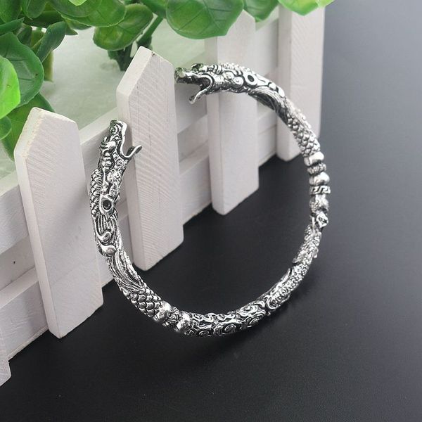 

handmade opening vikings of midgard bangle double wolf faucet head bracelet two-headed wolf bracelets for men jewelry gift, Black