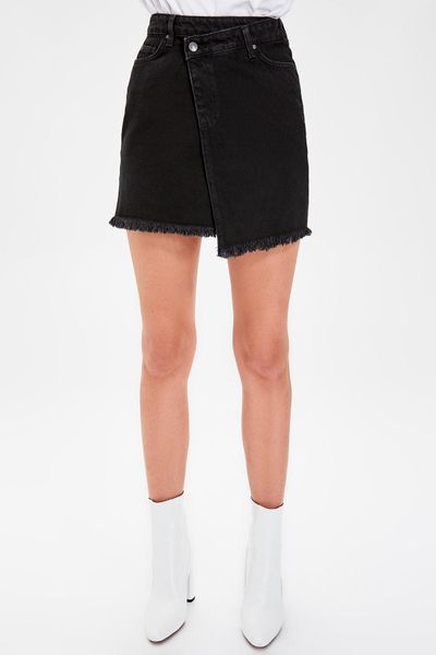 

trendyol черной юбка ук асимметричной джинсовая юбка twoaw20et0071, Black