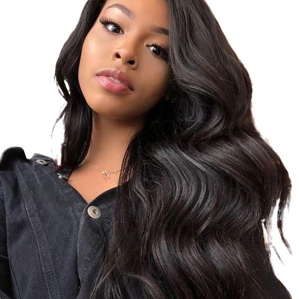 

24-дюймовый полный конец парик фронта шнурка человеческих волос для чернокожих женщин бразильский объемная волна полный парик фронта шнурка, Black